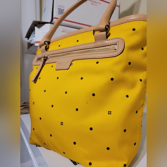 kate spade Handbags - Kate Spade yellow with black polka dot medium nylon tote bag